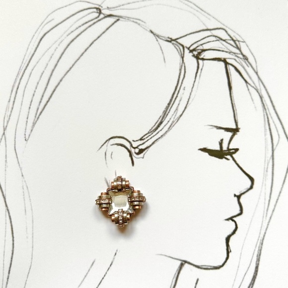 Vintage 80’s Art Deco Great Gatsby Style Earrings Sparkly Mirror Antique Copper - Picture 3 of 6